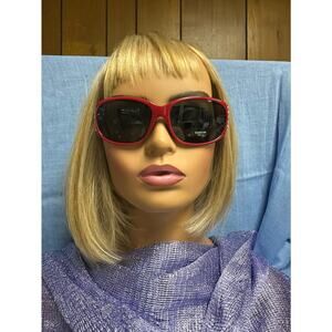 Bebe Women’s Oversized Oval Sunglasses –Red Frame with Rhinestone Accents– (NWT)